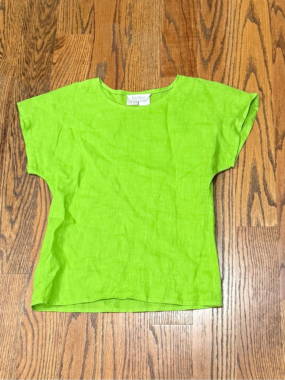 MaxMara Lime Green 100% Linen Short Sleeve Tee